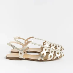 Anna F. - Sandali Bassi 3628 - Laminato Platino<Collezione Scarpe Donna Sandali Bassi