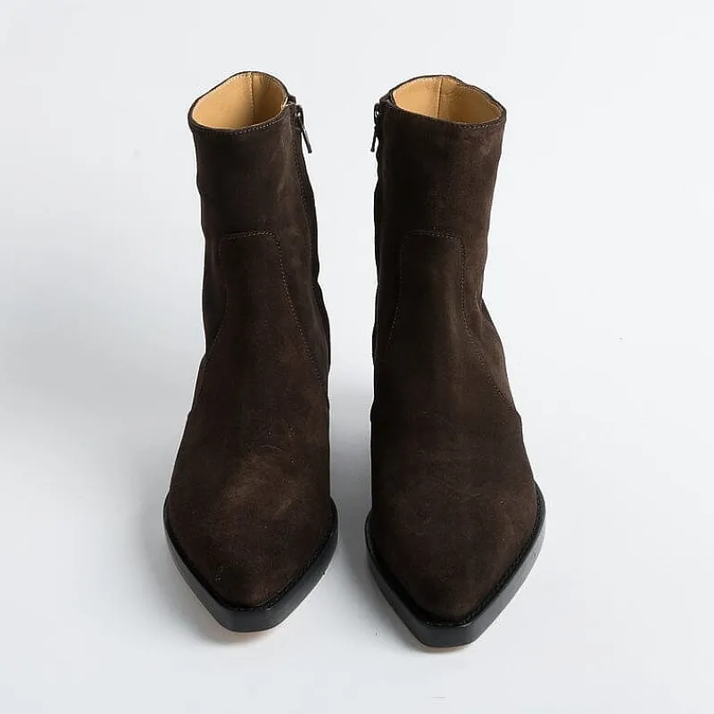 Anna F. Anna F - Stivaletto Texano - 9677 - Velour Testa Di Moro<Collezione Scarpe Donna Stivaletti