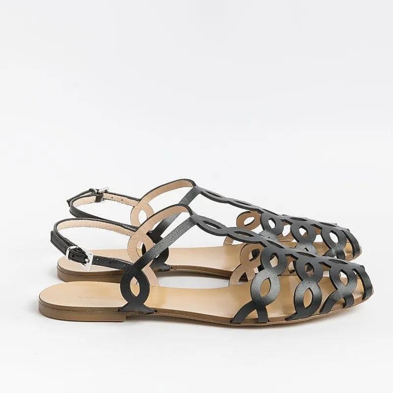 Anna F. -Sandali Bassi 3628 - Nappa Nero<Collezione Scarpe Donna Sandali Bassi