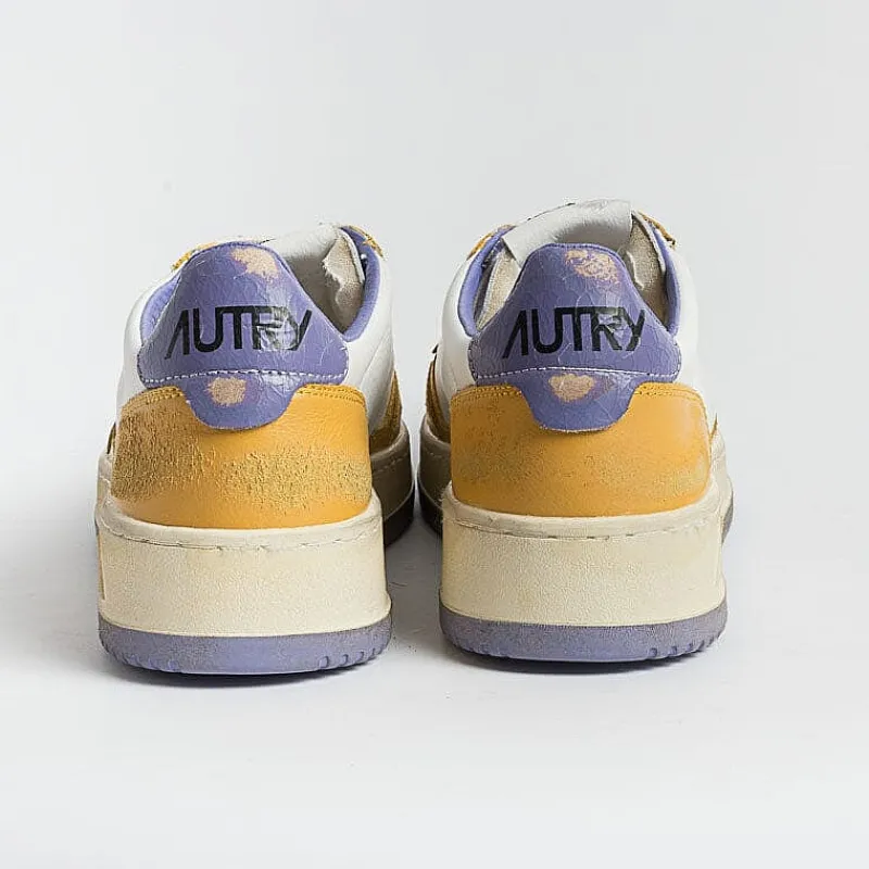 AUTRY - Collezione uomo Autry - Sneakers Avlm Cl03 - Low Man Crack Leat Vintage - Bianco Giallo Viola<Collezione Scarpe Uomo Sneakers
