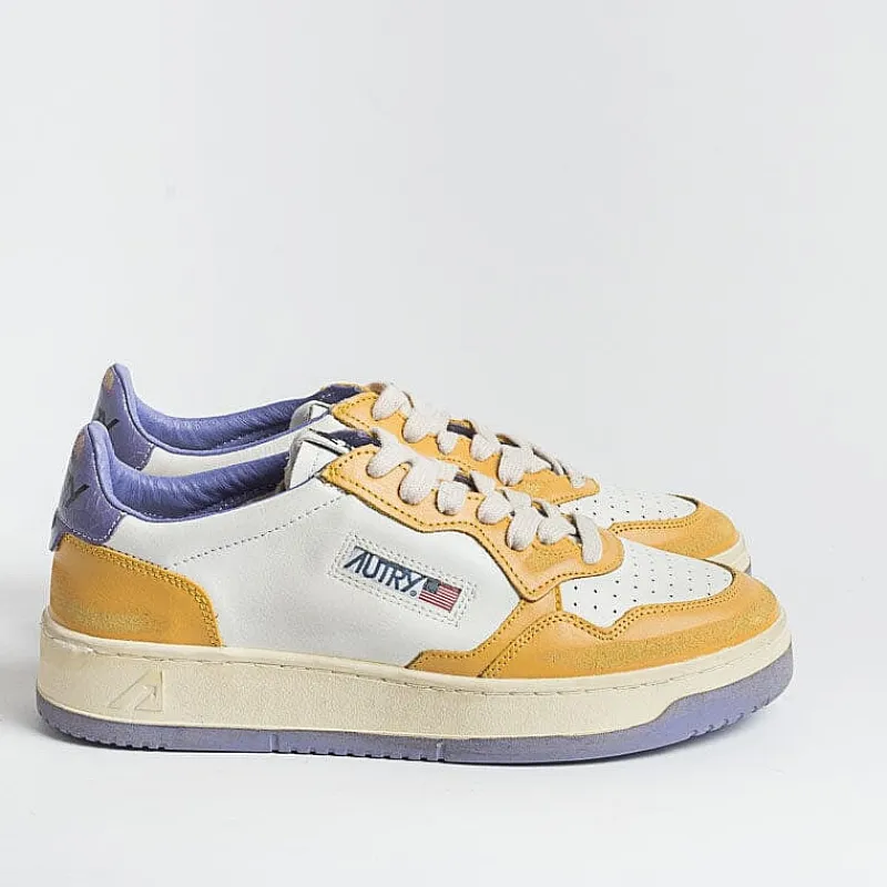 AUTRY - Collezione uomo Autry - Sneakers Avlm Cl03 - Low Man Crack Leat Vintage - Bianco Giallo Viola<Collezione Scarpe Uomo Sneakers