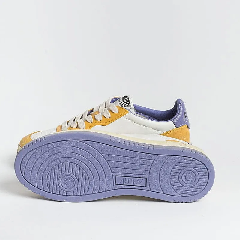 AUTRY - Collezione uomo Autry - Sneakers Avlm Cl03 - Low Man Crack Leat Vintage - Bianco Giallo Viola<Collezione Scarpe Uomo Sneakers