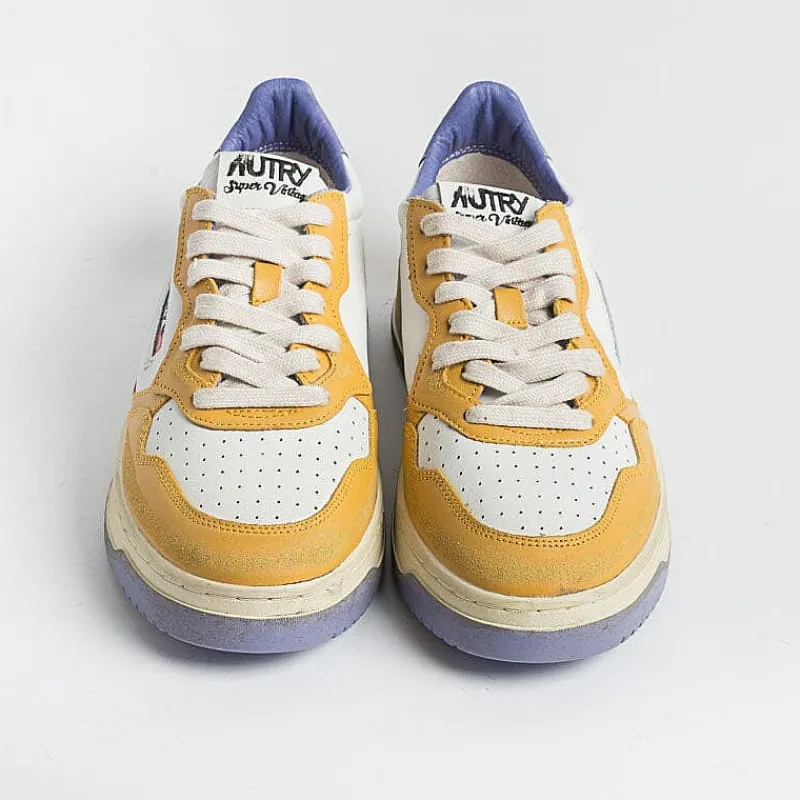 AUTRY - Collezione uomo Autry - Sneakers Avlm Cl03 - Low Man Crack Leat Vintage - Bianco Giallo Viola<Collezione Scarpe Uomo Sneakers