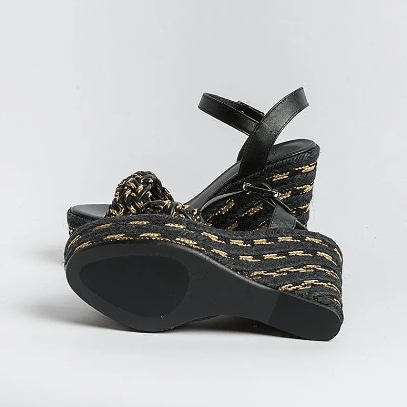 CASTAÑER Castaner - Sandali Con Tacco - Espadrillas - Joaquina - Nero Oro<Collezione Scarpe Donna Sandali Con Tacco