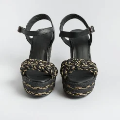 CASTAÑER Castaner - Sandali Con Tacco - Espadrillas - Joaquina - Nero Oro<Collezione Scarpe Donna Sandali Con Tacco
