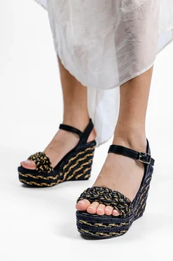 CASTAÑER Castaner - Sandali Con Tacco - Espadrillas - Joaquina - Nero Oro<Collezione Scarpe Donna Sandali Con Tacco