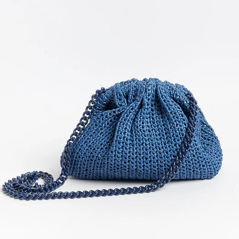 MARIA LA ROSA - Borsa A Tracolla - Mini Game Crochet - Blue<Collezione Borse Donna Clutch