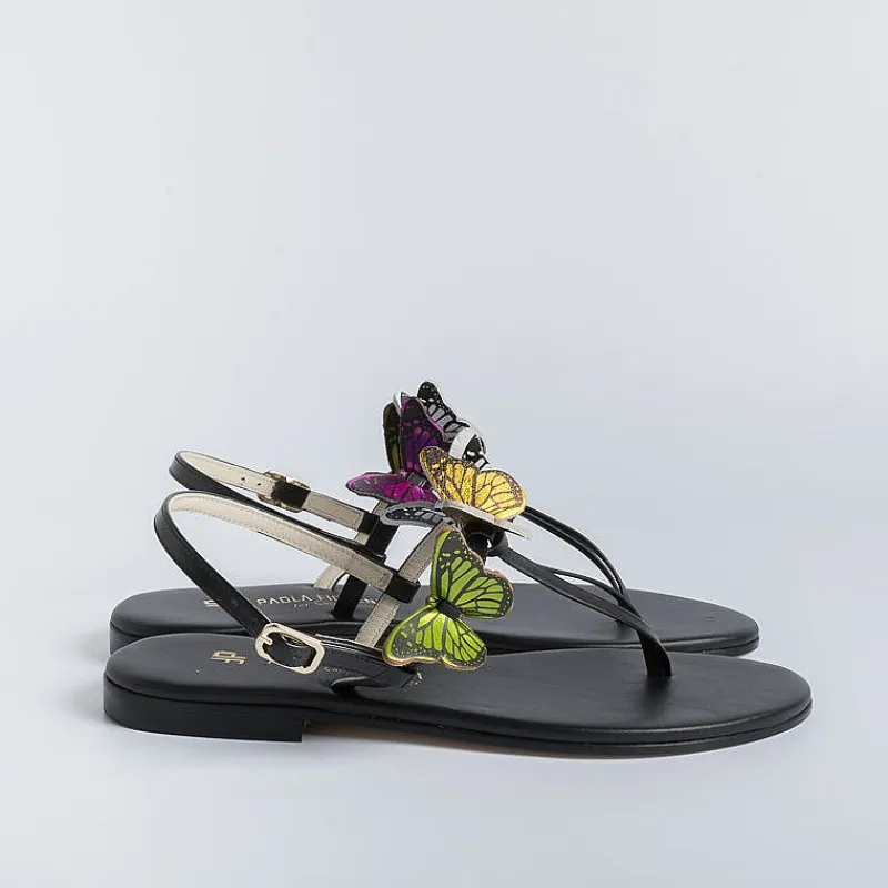 PAOLA FIORENZA - Sandali Bassi Infradito - Fd43 - Nero/Farfalle<Collezione Scarpe Donna Sandali Bassi